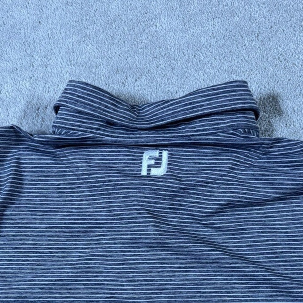 FootJoy FJ Golf Mens Gray White Striped Short Sleeve Polo Golf Shirt Size Large